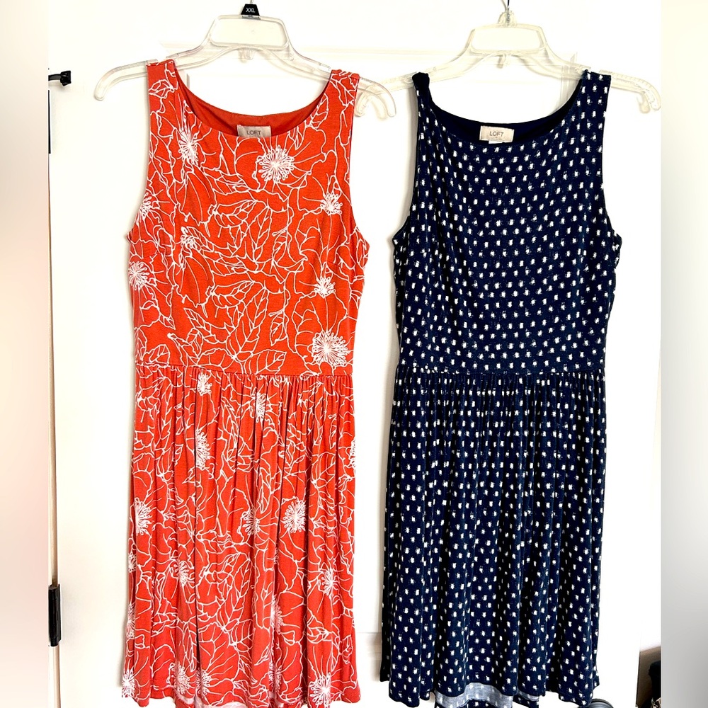 Loft cotton sleeveless dresses 2 pair Navy and Salmon